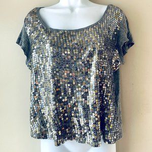 FOREVER 21 grey t-shirt silver gold sequins size M